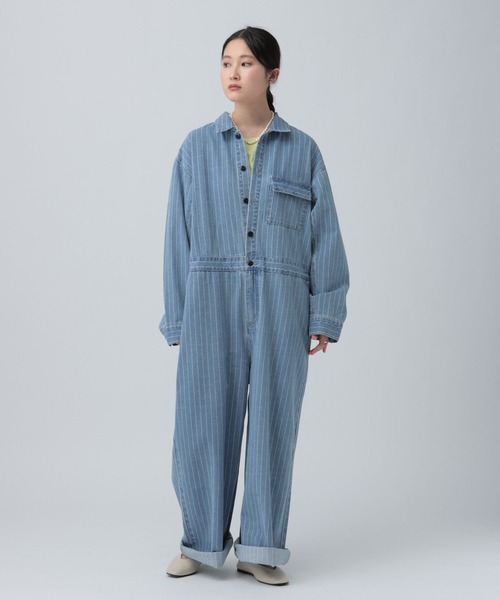 LEPSIM（レプシィム）の「ヒッコリーオールインワン　641372（その他パンツ・レディース・ブルー/チャコールグレー・FREE）」の2枚目の写真