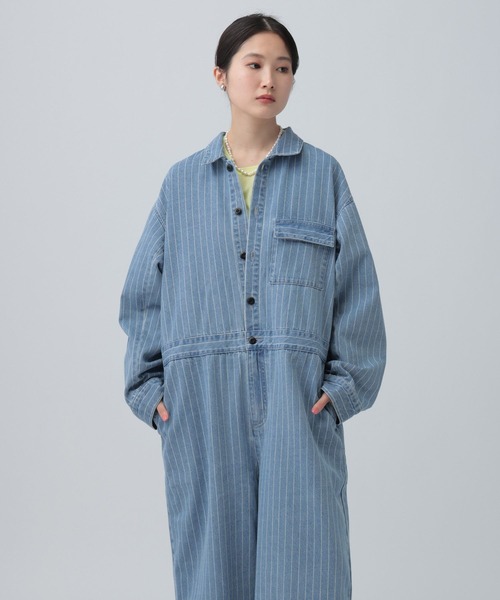 LEPSIM（レプシィム）の「ヒッコリーオールインワン　641372（その他パンツ・レディース・ブルー/チャコールグレー・FREE）」の9枚目の写真