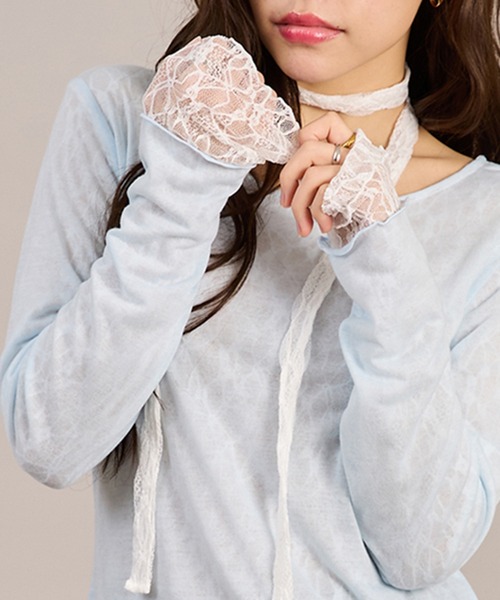 apres jour mignon(アプレジュールミニョン)の「レースタイ付きリバーシブルプルオーバー(Tシャツ/カットソー・レディース・ホワイト/ブルー/ブラック・フリー/LARGE)」の3枚目の写真