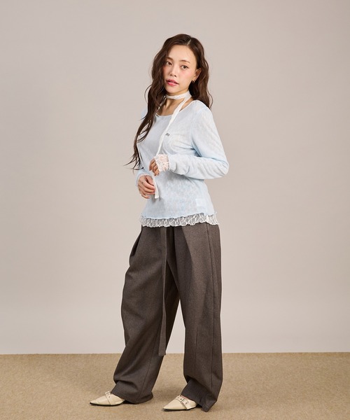 セール】レースタイ付きリバーシブルプルオーバー（Tシャツ/カットソー
