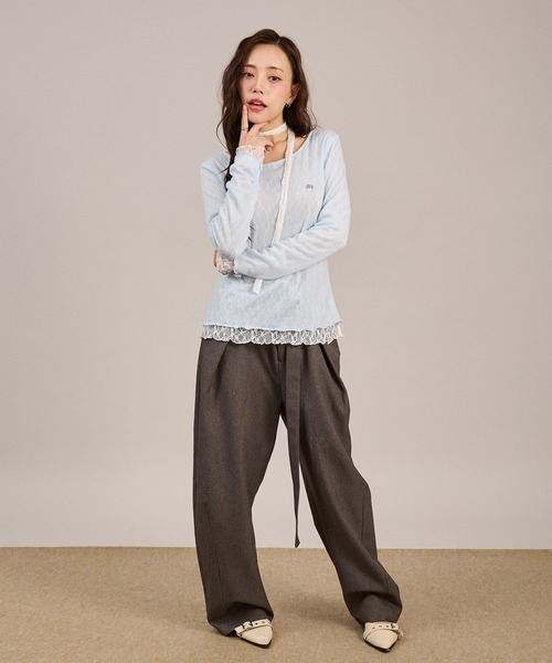 セール】レースタイ付きリバーシブルプルオーバー(Tシャツ/カットソー セール】レースタイ付きリバーシブルプルオーバー(Tシャツ/カットソー
