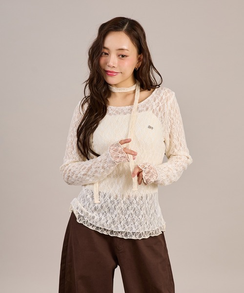 apres jour mignon(アプレジュールミニョン)の「レースタイ付きリバーシブルプルオーバー(Tシャツ/カットソー・レディース・ホワイト/ブルー/ブラック・フリー/LARGE)」の4枚目の写真