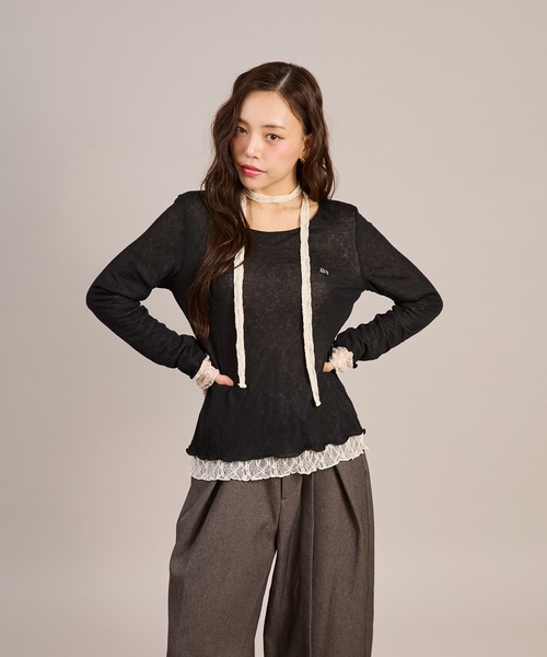 apres jour mignon(アプレジュールミニョン)の「レースタイ付きリバーシブルプルオーバー(Tシャツ/カットソー・レディース・ホワイト/ブルー/ブラック・フリー/LARGE)」の6枚目の写真
