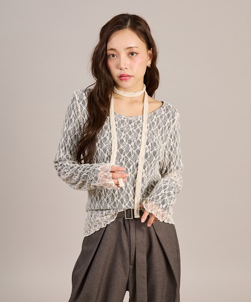apres jour mignon(アプレジュールミニョン)の「レースタイ付きリバーシブルプルオーバー(Tシャツ/カットソー・レディース・ホワイト/ブルー/ブラック・フリー/LARGE)」の7枚目の写真