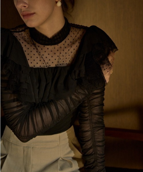 ERADIE(エラディエ)の「Dot Tulle Stretch Top ドットチュールストレッチTOP(その他トップス・レディース・ブラック/アイボリー・FREE)」の15枚目の写真