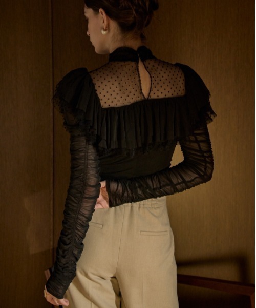 ERADIE(エラディエ)の「Dot Tulle Stretch Top ドットチュールストレッチTOP(その他トップス・レディース・ブラック/アイボリー・FREE)」の13枚目の写真