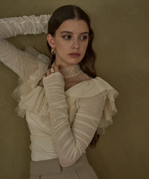 ERADIE(エラディエ)の「Dot Tulle Stretch Top ドットチュールストレッチTOP(その他トップス・レディース・ブラック/アイボリー・FREE)」の7枚目の写真