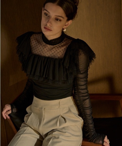 ERADIE(エラディエ)の「Dot Tulle Stretch Top ドットチュールストレッチTOP(その他トップス・レディース・ブラック/アイボリー・FREE)」の12枚目の写真
