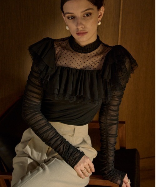 ERADIE(エラディエ)の「Dot Tulle Stretch Top ドットチュールストレッチTOP(その他トップス・レディース・ブラック/アイボリー・FREE)」の11枚目の写真