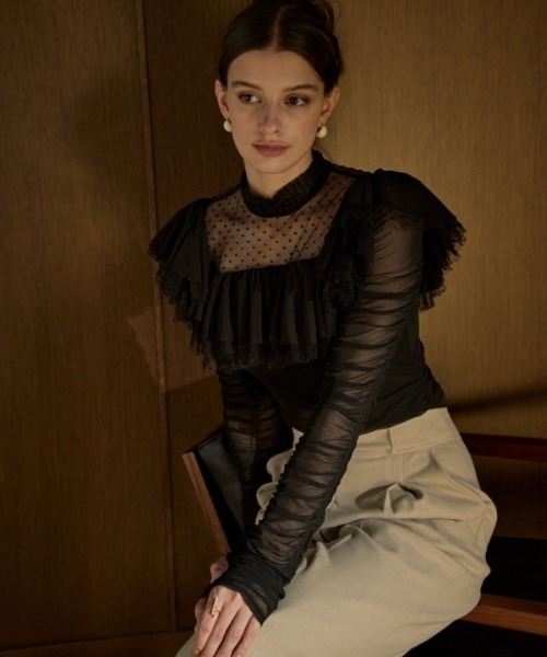ERADIE(エラディエ)の「Dot Tulle Stretch Top ドットチュールストレッチTOP(その他トップス・レディース・ブラック/アイボリー・FREE)」の17枚目の写真