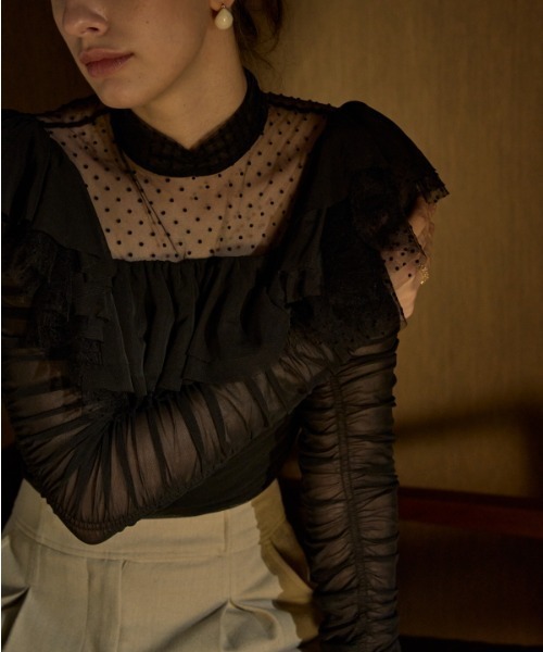 ERADIE(エラディエ)の「Dot Tulle Stretch Top ドットチュールストレッチTOP(その他トップス・レディース・ブラック/アイボリー・FREE)」の3枚目の写真