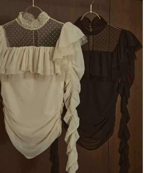 ERADIE(エラディエ)の「Dot Tulle Stretch Top ドットチュールストレッチTOP(その他トップス・レディース・ブラック/アイボリー・FREE)」の21枚目の写真