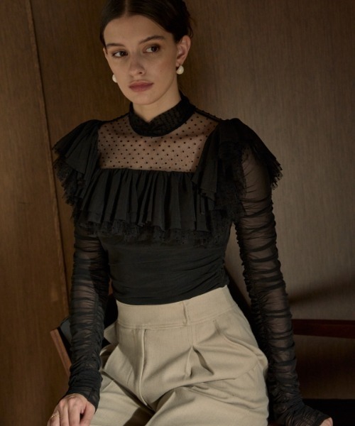 ERADIE(エラディエ)の「Dot Tulle Stretch Top ドットチュールストレッチTOP(その他トップス・レディース・ブラック/アイボリー・FREE)」の14枚目の写真