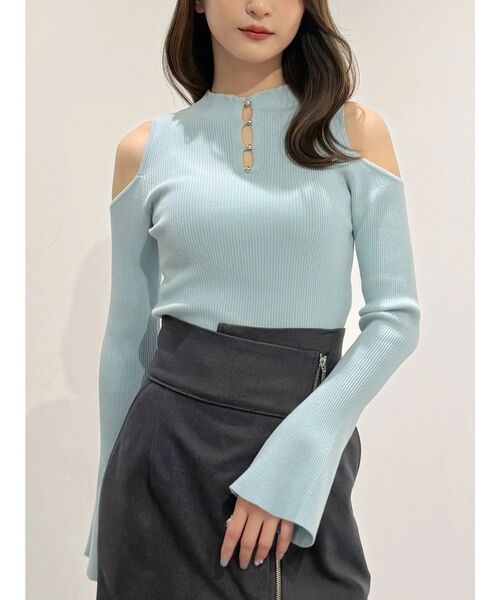 MERCURYDUO（マーキュリーデュオ）の「前後2WAY金ボタンアメスリニット（ニット/セーター・レディース・ミント/オフホワイト/ベージュ・FREE）」の3枚目の写真