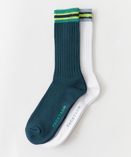 FACETASM（ファセッタズム）の「FACETASM/ファセッタズム 手編み風 2Pハイソックス 2026年春夏（ソックス/靴下・メンズ・ホワイト系その他/ブルー系その他・FREE）」の4枚目の写真