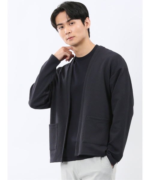 m.f.editorial（エムエフエディトリアル）の「【ストレッチ 羽織り カットアウター】カウラ/Kaule ふくれジャガード ノーカラーカーディガン（カーディガン/ボレロ・メンズ・ネイビー/ライトグレー/ブラック・X-LARGE/LARGE/MEDIUM）」の3枚目の写真