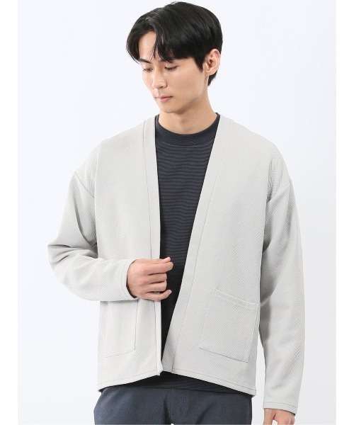 m.f.editorial（エムエフエディトリアル）の「【ストレッチ 羽織り カットアウター】カウラ/Kaule ふくれジャガード ノーカラーカーディガン（カーディガン/ボレロ・メンズ・ネイビー/ライトグレー/ブラック・X-LARGE/LARGE/MEDIUM）」の2枚目の写真