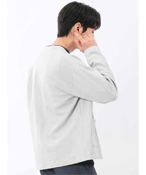 m.f.editorial（エムエフエディトリアル）の「【ストレッチ 羽織り カットアウター】カウラ/Kaule ふくれジャガード ノーカラーカーディガン（カーディガン/ボレロ・メンズ・ネイビー/ライトグレー/ブラック・X-LARGE/LARGE/MEDIUM）」の16枚目の写真