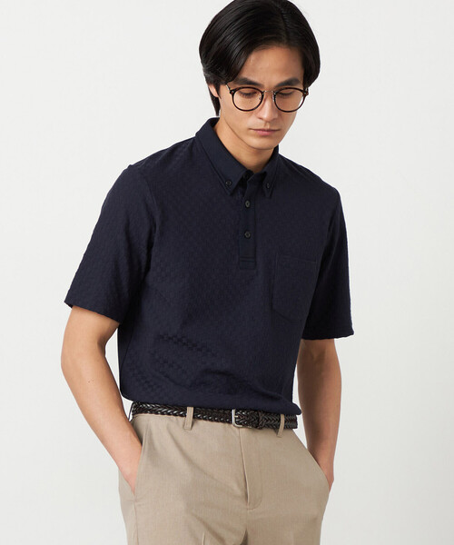 COMME CA ISM（コムサイズム）の「【吸水速乾】市松ジャカード ポロシャツ（ポロシャツ・メンズ・チャコール/ネイビー/ブラック/ブルー・MEDIUM/LARGE）」の3枚目の写真