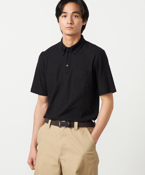 COMME CA ISM（コムサイズム）の「【吸水速乾】市松ジャカード ポロシャツ（ポロシャツ・メンズ・チャコール/ネイビー/ブラック/ブルー・MEDIUM/LARGE）」の5枚目の写真