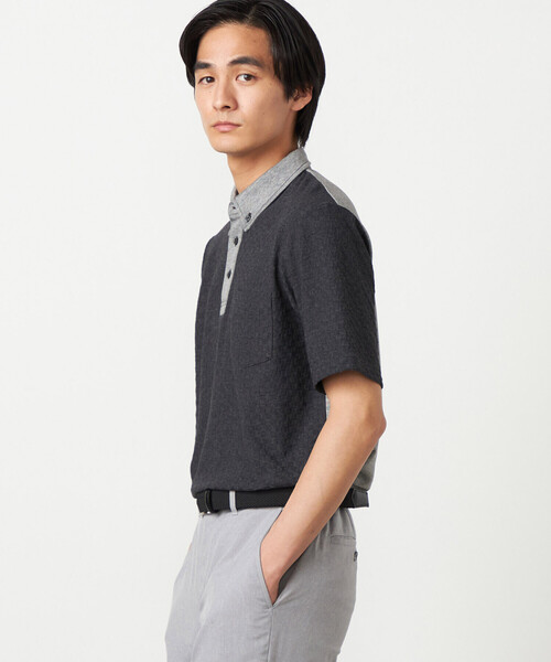 COMME CA ISM（コムサイズム）の「【吸水速乾】市松ジャカード ポロシャツ（ポロシャツ・メンズ・チャコール/ネイビー/ブラック/ブルー・MEDIUM/LARGE）」の10枚目の写真