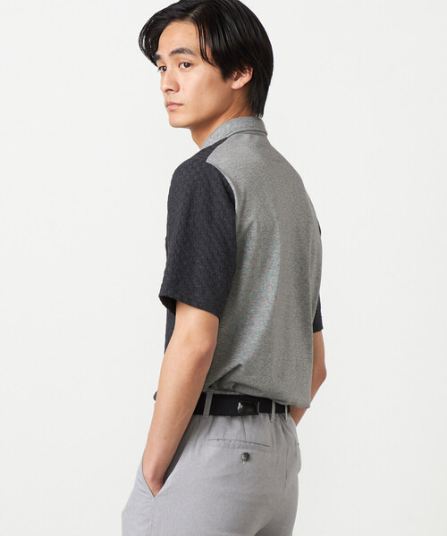 COMME CA ISM（コムサイズム）の「【吸水速乾】市松ジャカード ポロシャツ（ポロシャツ・メンズ・チャコール/ネイビー/ブラック/ブルー・MEDIUM/LARGE）」の11枚目の写真