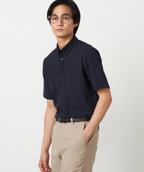 COMME CA ISM（コムサイズム）の「【吸水速乾】市松ジャカード ポロシャツ（ポロシャツ・メンズ・チャコール/ネイビー/ブラック/ブルー・MEDIUM/LARGE）」の14枚目の写真