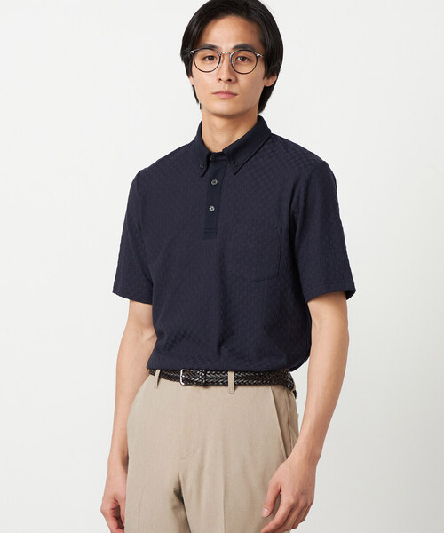 COMME CA ISM（コムサイズム）の「【吸水速乾】市松ジャカード ポロシャツ（ポロシャツ・メンズ・チャコール/ネイビー/ブラック/ブルー・MEDIUM/LARGE）」の15枚目の写真