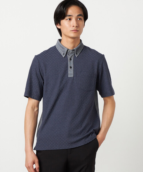 COMME CA ISM（コムサイズム）の「【吸水速乾】市松ジャカード ポロシャツ（ポロシャツ・メンズ・チャコール/ネイビー/ブラック/ブルー・MEDIUM/LARGE）」の18枚目の写真