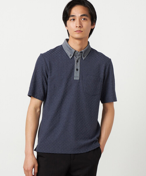 COMME CA ISM（コムサイズム）の「【吸水速乾】市松ジャカード ポロシャツ（ポロシャツ・メンズ・チャコール/ネイビー/ブラック/ブルー・MEDIUM/LARGE）」の20枚目の写真