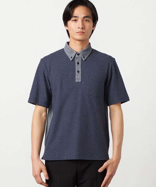 COMME CA ISM（コムサイズム）の「【吸水速乾】市松ジャカード ポロシャツ（ポロシャツ・メンズ・チャコール/ネイビー/ブラック/ブルー・MEDIUM/LARGE）」の21枚目の写真