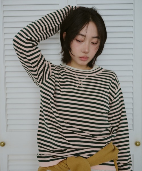 common gull products.(コモンガルプロダクツ)の「街が緩むボーダーニット(ニット/セーター・レディース・ホワイト系/パープル系/ピンク系・SMALL/MEDIUM/LARGE)」の3枚目の写真