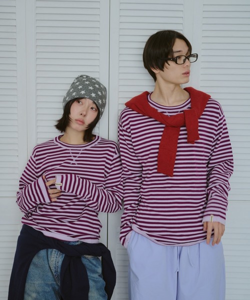 common gull products.(コモンガルプロダクツ)の「街が緩むボーダーニット(ニット/セーター・レディース・ホワイト系/パープル系/ピンク系・SMALL/MEDIUM/LARGE)」の16枚目の写真
