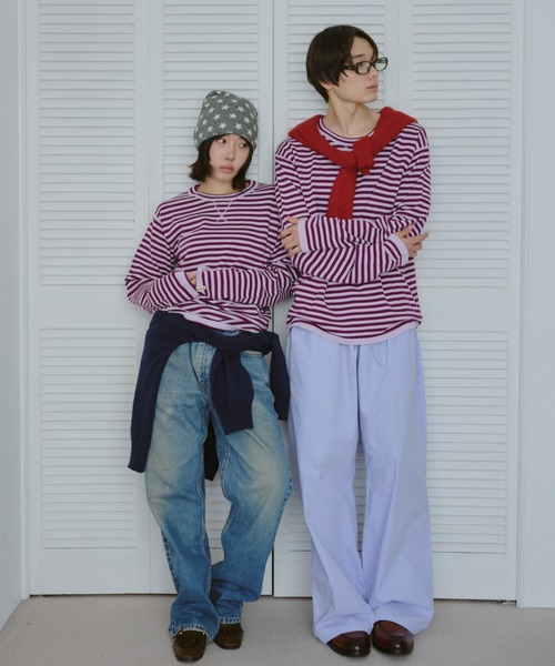 common gull products.(コモンガルプロダクツ)の「街が緩むボーダーニット(ニット/セーター・レディース・ホワイト系/パープル系/ピンク系・SMALL/MEDIUM/LARGE)」の17枚目の写真