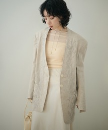 LAULEN（ローレン）の「botanical embroidery linen jacket /ボタニカル刺繍ノーカラーリネンジャケット（ノーカラージャケット）」