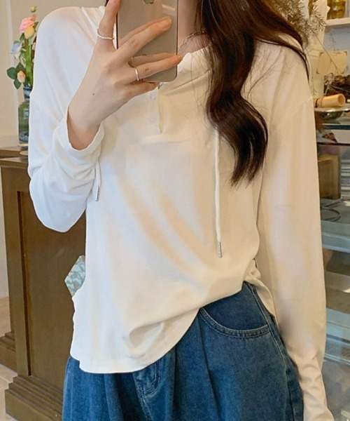 SallyLunn(サリーラン)の「ヘンリーネック フード付き ルーズカットソー(Tシャツ/カットソー・レディース・ホワイト/グレー/ブラック・MEDIUM/LARGE)」の8枚目の写真