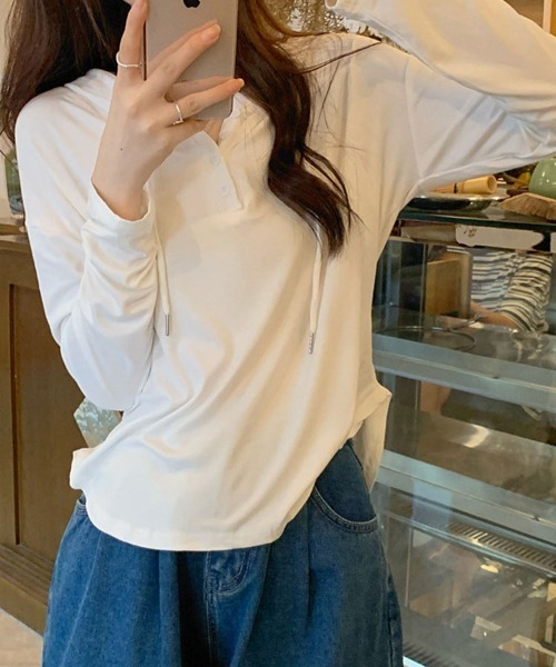SallyLunn(サリーラン)の「ヘンリーネック フード付き ルーズカットソー(Tシャツ/カットソー・レディース・ホワイト/グレー/ブラック・MEDIUM/LARGE)」の9枚目の写真