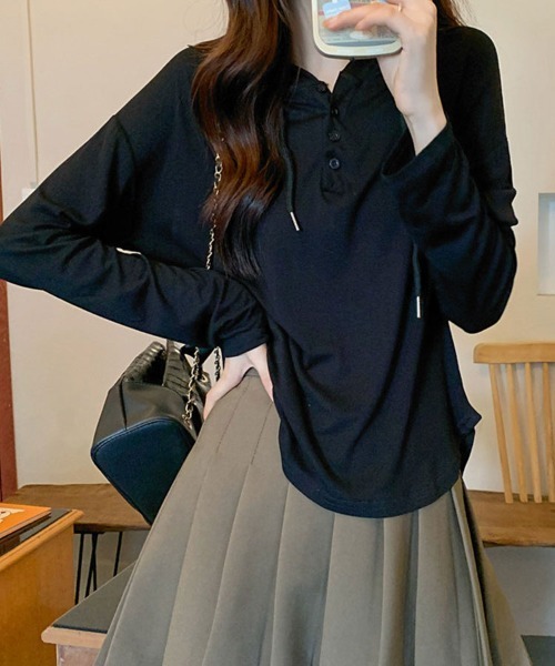 SallyLunn(サリーラン)の「ヘンリーネック フード付き ルーズカットソー(Tシャツ/カットソー・レディース・ホワイト/グレー/ブラック・MEDIUM/LARGE)」の14枚目の写真