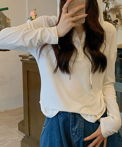 SallyLunn(サリーラン)の「ヘンリーネック フード付き ルーズカットソー(Tシャツ/カットソー・レディース・ホワイト/グレー/ブラック・MEDIUM/LARGE)」の7枚目の写真