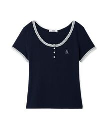 SNIDEL | 【WEB限定カラーあり】レースデザインヘンリーネックTシャツ(Tシャツ/カットソー)