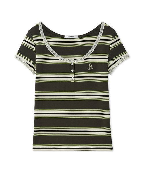 SNIDEL（スナイデル）の「【WEB限定カラーあり】レースデザインヘンリーネックTシャツ（Tシャツ/カットソー・レディース・ダークネイビー/ホワイト/カーキ/ネイビー・F）」の18枚目の写真