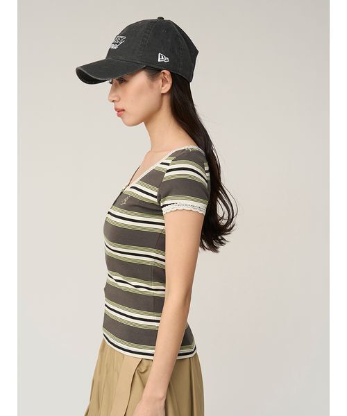 SNIDEL（スナイデル）の「【WEB限定カラーあり】レースデザインヘンリーネックTシャツ（Tシャツ/カットソー・レディース・ダークネイビー/ホワイト/カーキ/ネイビー・F）」の11枚目の写真