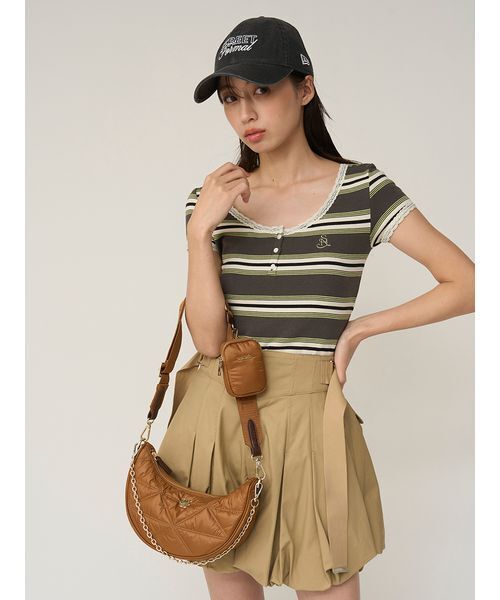SNIDEL（スナイデル）の「【WEB限定カラーあり】レースデザインヘンリーネックTシャツ（Tシャツ/カットソー・レディース・ダークネイビー/ホワイト/カーキ/ネイビー・F）」の15枚目の写真
