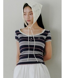 SNIDEL | 【WEB限定カラーあり】レースデザインヘンリーネックTシャツ(Tシャツ/カットソー)