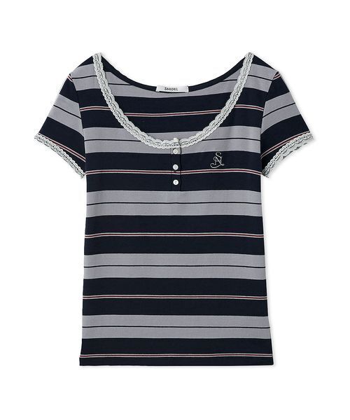 SNIDEL（スナイデル）の「【WEB限定カラーあり】レースデザインヘンリーネックTシャツ（Tシャツ/カットソー・レディース・ダークネイビー/ホワイト/カーキ/ネイビー・F）」の19枚目の写真