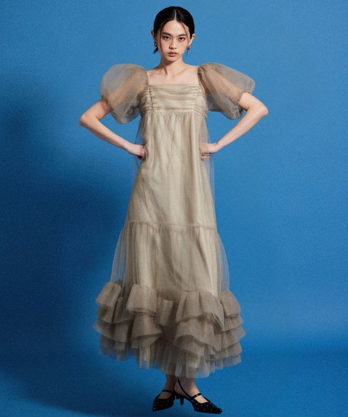 ボリュームチュールパフスリーブドレス / volume tulle puff sleeve ボリュームチュールパフスリーブドレス / volume tulle puff sleeve