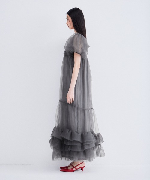 ボリュームチュールパフスリーブドレス / volume tulle puff sleeve