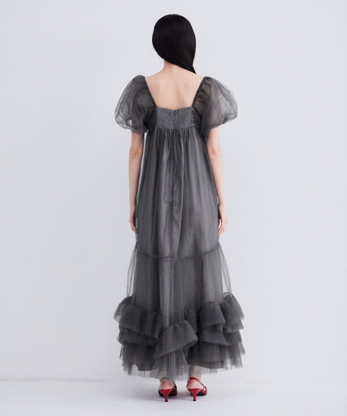 ボリュームチュールパフスリーブドレス / volume tulle puff sleeve