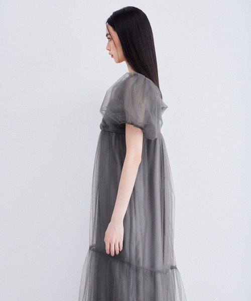 ボリュームチュールパフスリーブドレス / volume tulle puff sleeve
