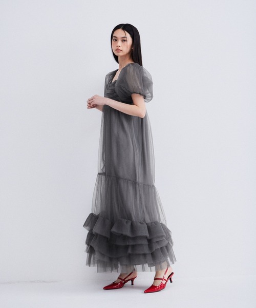 ボリュームチュールパフスリーブドレス / volume tulle puff sleeve
